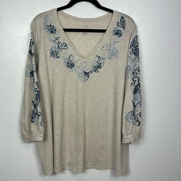 J. Jill Pure Jill Embroidered Jersey Top In Oatmeal Heather - Size 2X - Picture 1 of 10